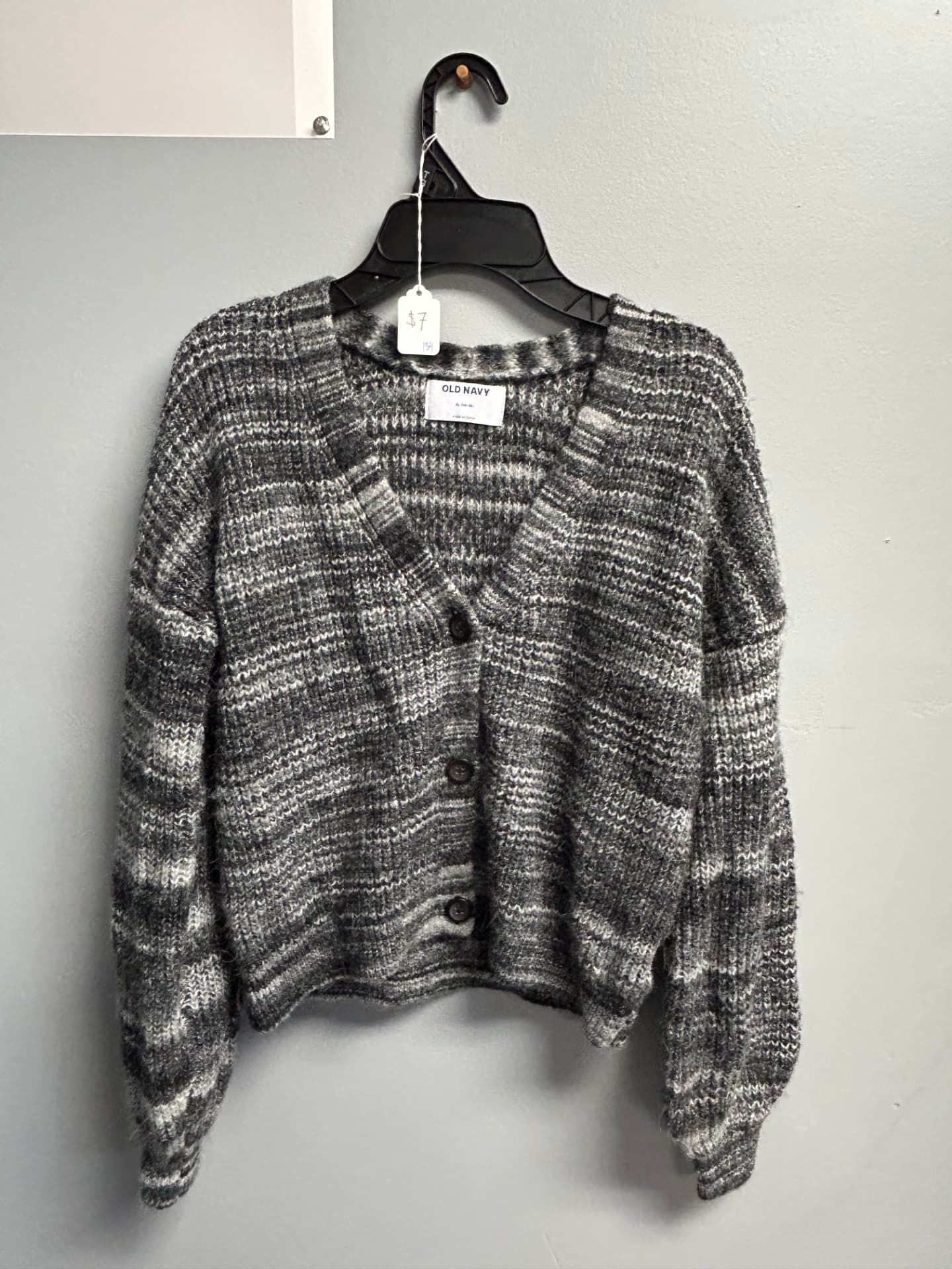 Grey and cream marled Old Navy button-down cardigan sweater